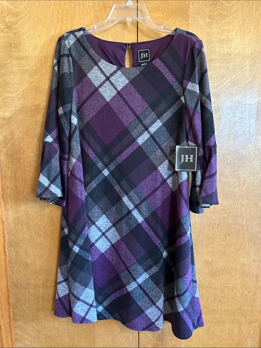JH Plaid Swing Tunic Dress - Purple & Gray